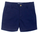 Presented flat, the Properly Tied Patriot Short in dark blue comes with functional pockets and a stylish brown button, making it an excellent addition to any classic boys' wardrobe.