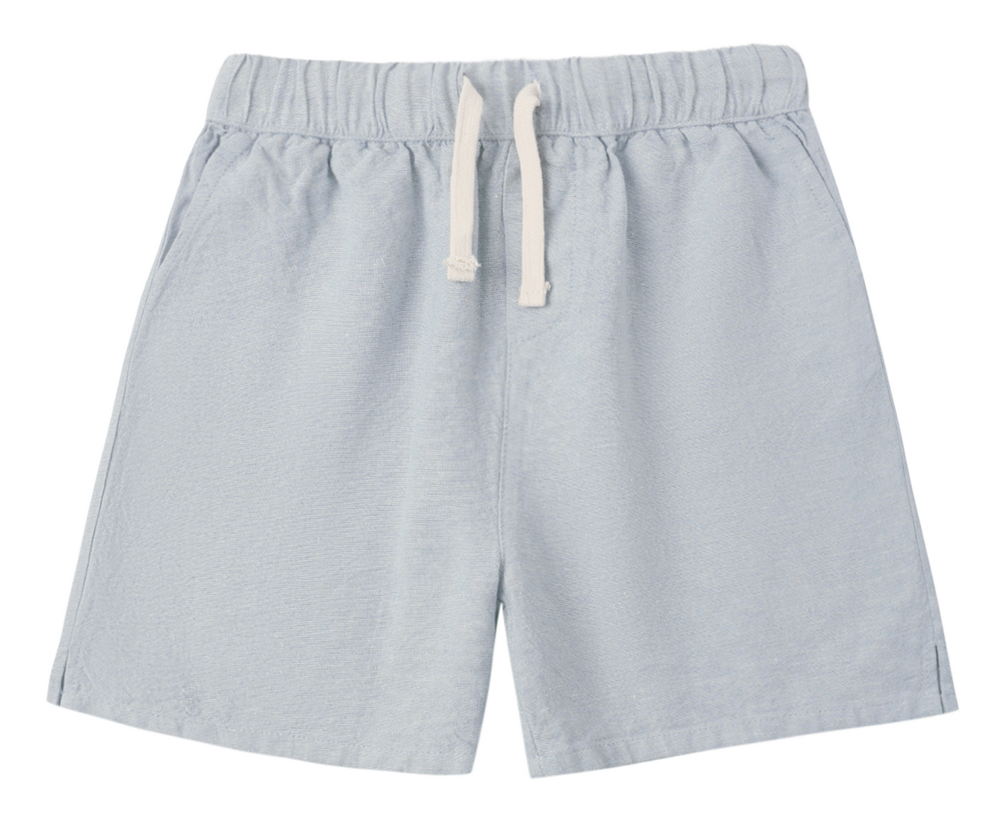 The Rylee & Cru Baby Boys' and Boys' Perry Short in light blue features a vintage look, elastic waistband, and white drawstring, shown against a white background.