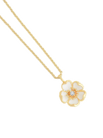 The Anabel Aram Wildflowers Pendant Necklace features a delicate flower-shaped charm with white petals and a central clear gemstone, dipped in 18k gold—perfect for lovers of elegant wildflower styles.