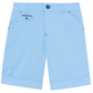 Introducing the Boys’ Cotton Short from Tartine et Chocolat in a light blue, knee-length design. These shorts feature breathable cotton fabric, side pockets, belt loops, a button closure, and a small back pocket adorned with a dark button accent—perfect for active play.
