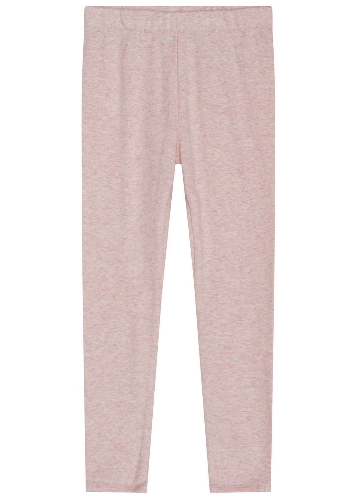 Serendipity Kids’ Rib Solid Leggings in light pink, featuring a full-length rib knit design and an elastic waistband, are shown laid flat on a white background.