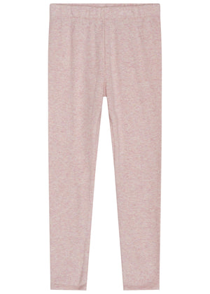 Serendipity Kids’ Rib Solid Leggings in light pink, featuring a full-length rib knit design and an elastic waistband, are shown laid flat on a white background.