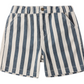 The Rylee & Cru Baby Boys' and Boys' Dawson Short features vertical blue and white stripes, an elastic waistband, side pockets, and a front button—perfect comfy shorts for kids.