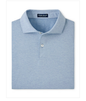 The Peter Millar Albatross Cotton Blend Piqué Polo, in light blue with short sleeves, a collar, and a two-button placket, is neatly folded and crafted for comfort and durability.