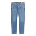 The Rag & Bone Fit 2 Airflex jeans are light blue, straight-leg, lightweight with five pockets and a button closure, shown on a white background.