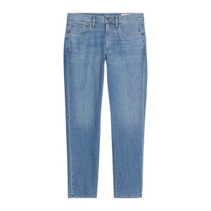 The Rag & Bone Fit 2 Airflex jeans are light blue, straight-leg, lightweight with five pockets and a button closure, shown on a white background.