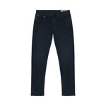 A pair of Rag & Bone Fit 3 Brushed Back Denim jeans in dark blue slim athletic fit with selvedge-inspired stretch denim, shown laid flat on a white background.