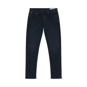 A pair of Rag & Bone Fit 3 Brushed Back Denim jeans in dark blue slim athletic fit with selvedge-inspired stretch denim, shown laid flat on a white background.