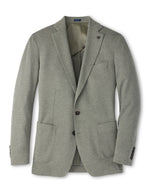 Light grey, two-button Peter Millar Barclay Knit Soft Jacket with notched lapels, a chest pocket, and two patch pockets in a relaxed fit.