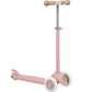 The Banwood Eco Scooter is a pink 3-wheel scooter from the Eco Collection, featuring beige handles and white recycled plastic wheels, shown on a plain white background.