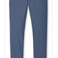 A pair of Peter Millar Bingham Performance Five-Pocket Pants in blue, crafted from wrinkle-resistant Italian knit fabric with front and back pockets, button closure, and belt loops, laid flat against a white background.