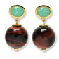 The Umbria Earrings by Lizzie Fortunato feature oval green amazonite studs and round brown tiger’s eye beads, both set in gold-plated metal.