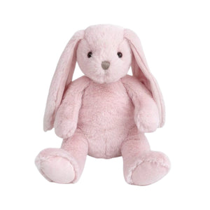The Mon Ami Rosie Bunny plush toy, featuring long floppy ears, sits upright on a white background.