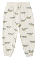 The Rylee & Cru Baby Boys' and Boys' Jogger Sweatpant features an all-over green and yellow alligators print, elastic cuffs, drawstring waistband, and side pockets for kids.