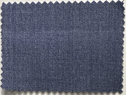 A rectangular swatch of blue wool fabric with zigzag-cut edges, representing Samuelsohn Slim Fit Flat Front Wool Pants, is displayed against a light background.