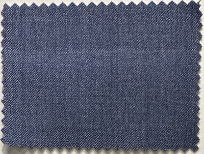 A rectangular swatch of blue wool fabric with zigzag-cut edges, representing Samuelsohn Slim Fit Flat Front Wool Pants, is displayed against a light background.