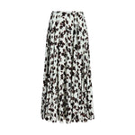 The Runa Skirt by Proenza Schouler White Label is a pleated A-line skirt with a black floral pattern on white, adding elegance to any wardrobe.