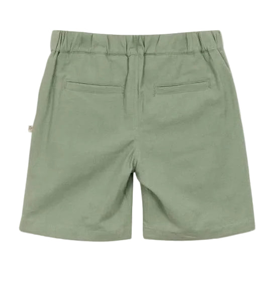 Boys' Cotton Rustic Bermuda Short by Arsene & Les Pipelettes in light green, crafted from textured cotton with an elasticated waist and two back welt pockets, displayed on a plain white background.