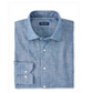 The Peter Millar Japanese Selvedge Sport Shirt is a light blue, long-sleeve casual shirt with a classic collar and white buttons, crafted from premium Japanese selvedge chambray for timeless style.