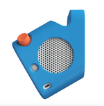 Carry your Yoto Player with you anywhere in style using the Yoto Player Adventure Jacket (3rd Gen) by Yoto—a blue silicone carry-coat featuring a silver speaker grille cutout, an orange knob, a small button opening, and access to the USB-C port.