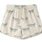 Rylee & Cru Baby Boys' and Boys' Swim Trunk: beige elastic drawstring swim trunks with mesh liner, cartoon blue crocodile pattern, and UPF 50+ sun protection.