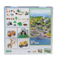 Boxed Brio World Safari Adventure Train Set featuring various vehicle and animal toys, with a detailed playmat showing roads, buildings, and waterways.