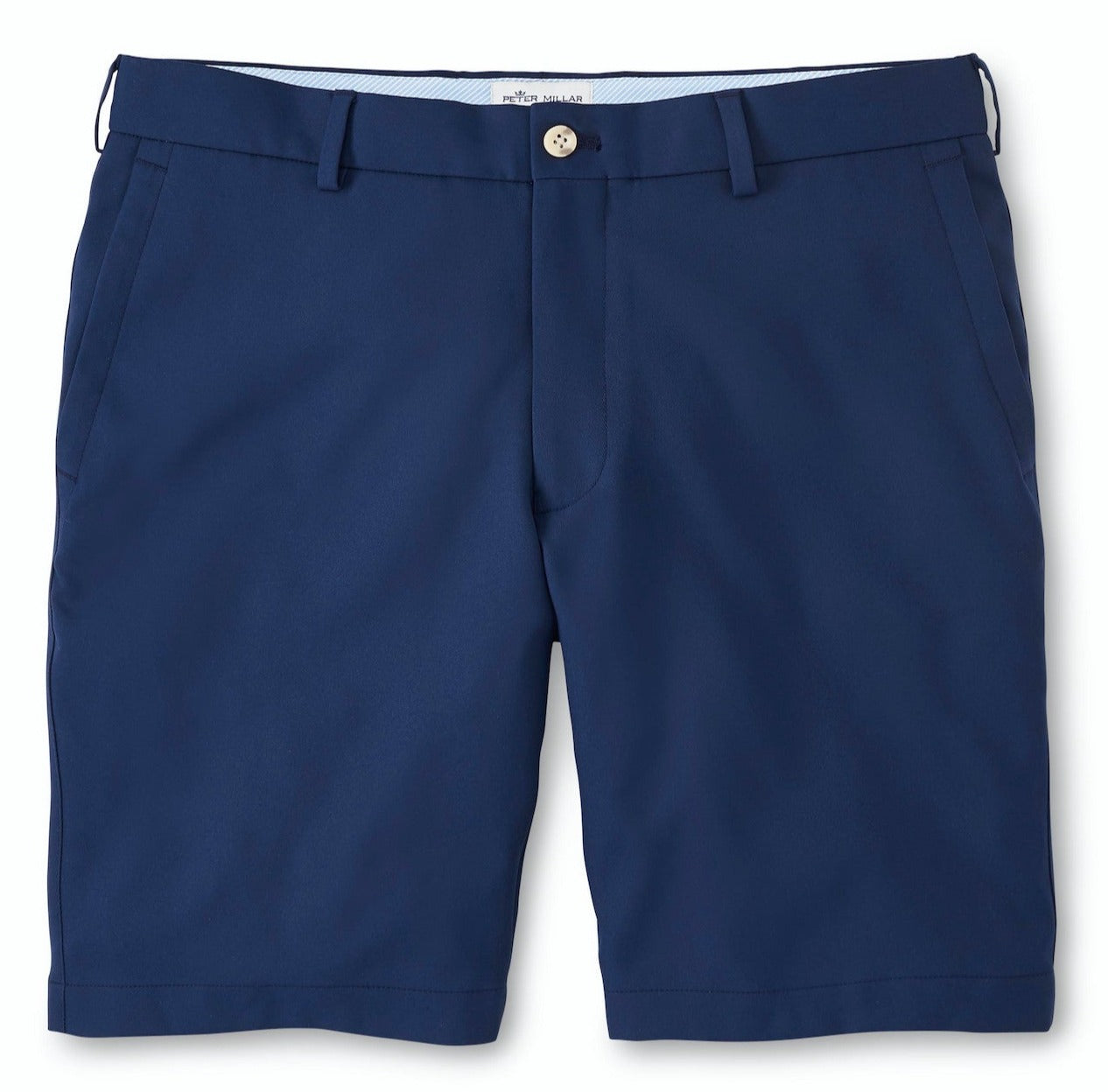 The Peter Millar Salem High Drape Performance Short, made from moisture-wicking polyester woven twill fabric for quick dry.