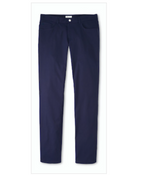 The Peter Millar eb66 Performance Five-Pocket Pant in navy, featuring a straight-leg design with front and back pockets, is shown laid flat against a white background.