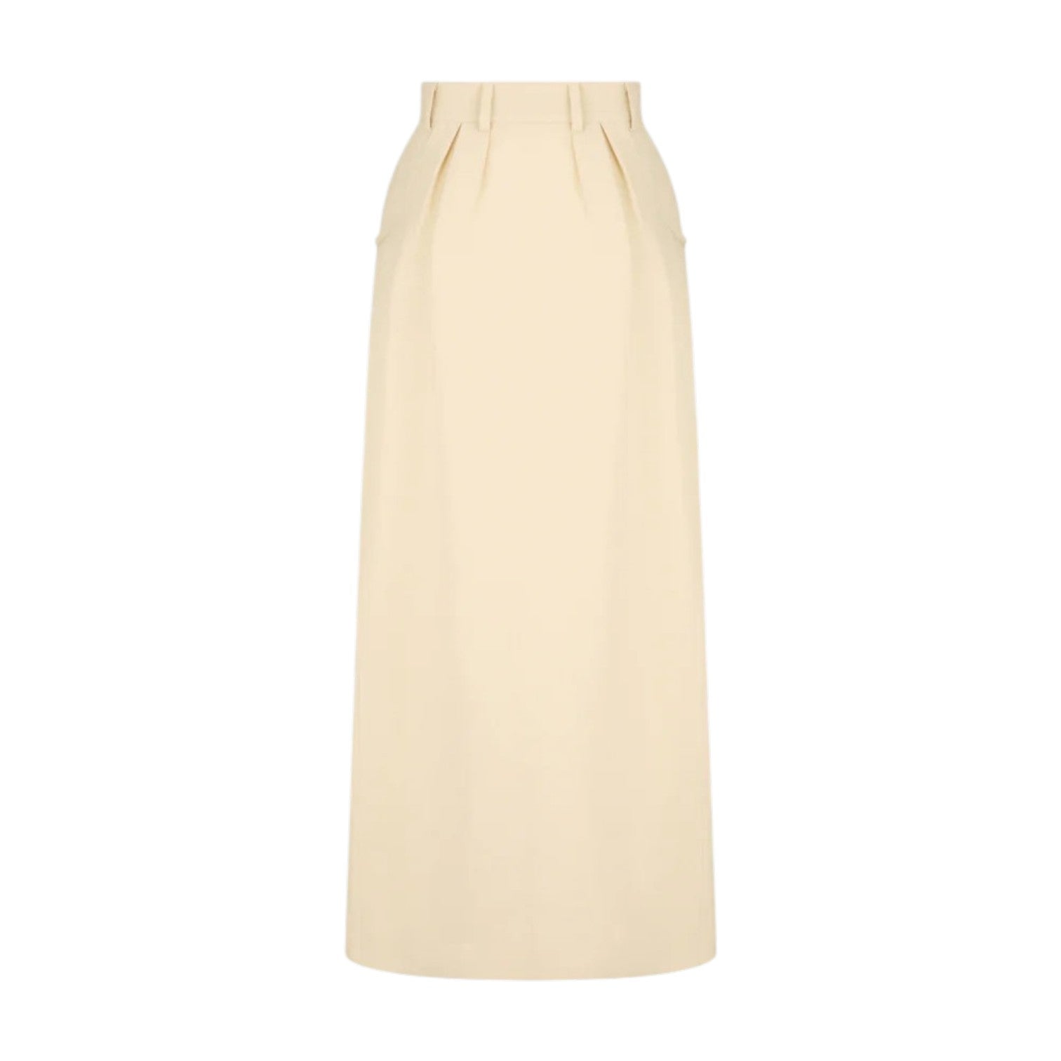 Blaze Milano Savannah Nija Skirt in beige, a high-waisted, full-length linen-silk skirt with belt loops, front pleats, and side pockets, shown on a plain white background.