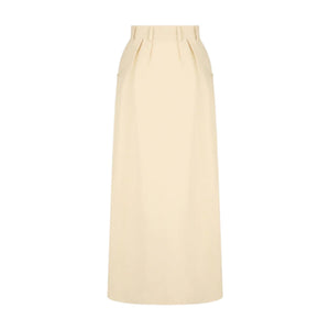 Blaze Milano Savannah Nija Skirt in beige, a high-waisted, full-length linen-silk skirt with belt loops, front pleats, and side pockets, shown on a plain white background.