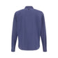 The Herno Seersucker Shirt Jacket is displayed from the back against a white background. This solid blue piece features long sleeves, button cuffs, a classic collar, and is crafted from lightweight, breathable seersucker fabric for timeless style and comfort.