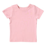 The Coop Kids PC Girls’ Short Sleeve Seesaw Rib T-Shirt in light pink is displayed against a white background—a versatile crewneck essential for any girl’s wardrobe.