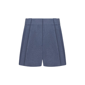Front view of Blaze Milano Midday Sun Selle Shorts—high-waisted, blue tailored wide leg with pleats and belt loops—shown on a plain white background.