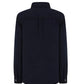 Back view of the Blaze Milano Clapotis Berber Shirt—a long-sleeve, dark-colored safari-style design featuring a collar and buttoned cuffs—displayed against a white background.