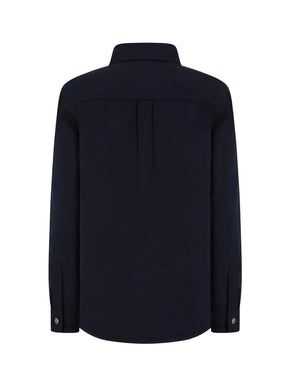 Back view of the Blaze Milano Clapotis Berber Shirt—a long-sleeve, dark-colored safari-style design featuring a collar and buttoned cuffs—displayed against a white background.