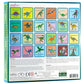 Eeboo’s Shiny Dinosaur Memory and Matching Game features 24 illustrated dinosaur stamps, each labeled with its name, offering a fun and educational matching activity for kids. Directions and product details are included on the box bottom.