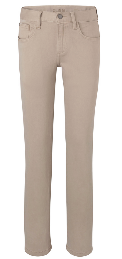 The Boys' Brady Slim Jean by DL1961 features a tailored cut, front pockets, belt loops, and a button closure in a beige straight-leg design.