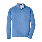 The Peter Millar Stealth Performance Quarter Zip is a light blue, long-sleeve pullover with four-way stretch, shown on a plain white background.