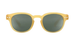 Kids’ #C Polarized Sunglasses by IZIPIZI, featuring yellow rims and dark lenses, are shown from the front against a white background. These children’s sunglasses offer UV protection and an ergonomic design for comfortable wear.