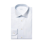 A neatly folded Contemporary Striped Twill Shirt by Eton, crafted from 100% cotton and featuring a classic collar and button cuffs, with the brand name “Eton” on the inner label. This wrinkle-resistant dress shirt is displayed on a white background.