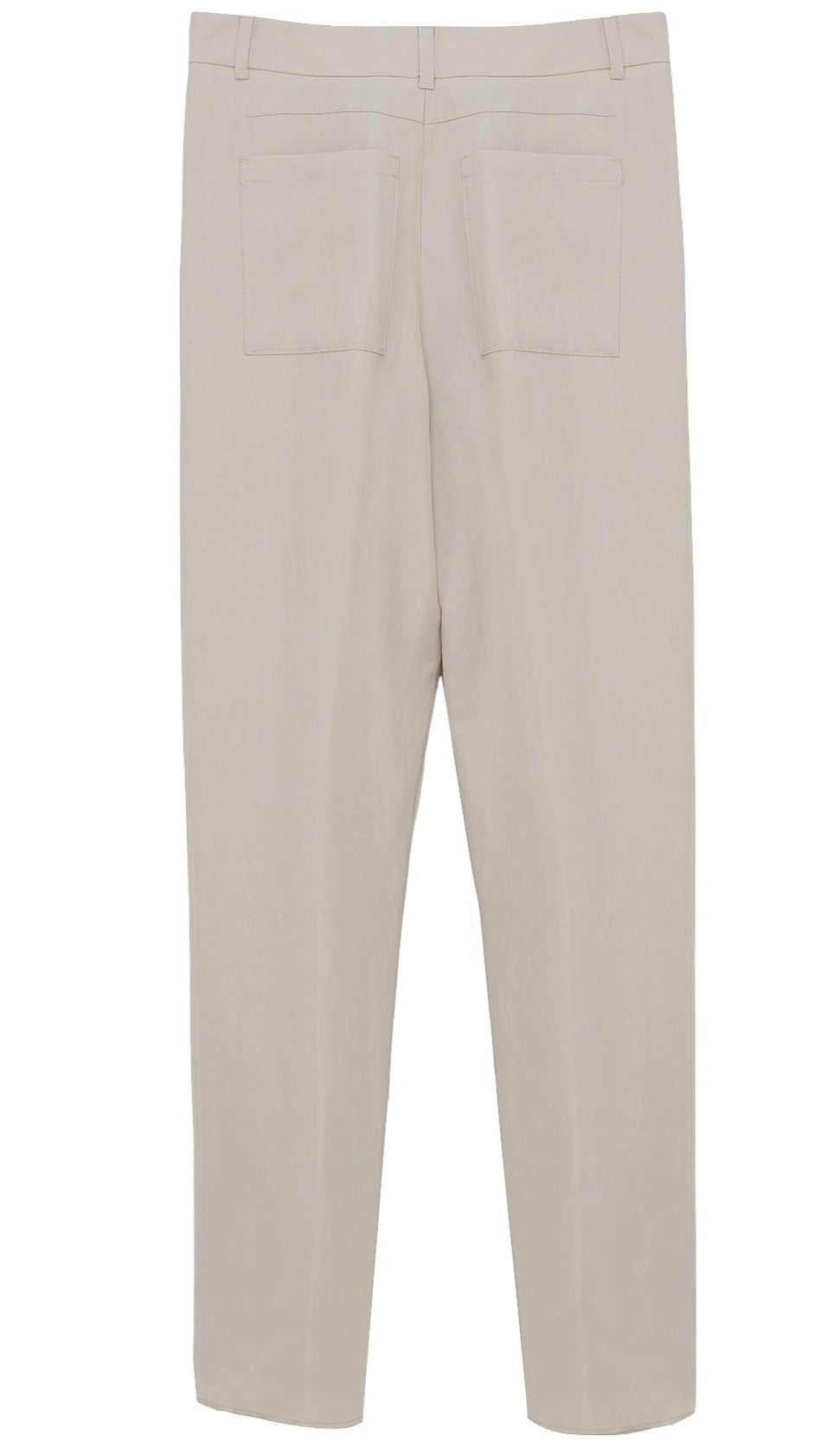 Back view of the Dorothee Schumacher Summer Cruise Pants in light beige linen blend, showcasing two back pockets.