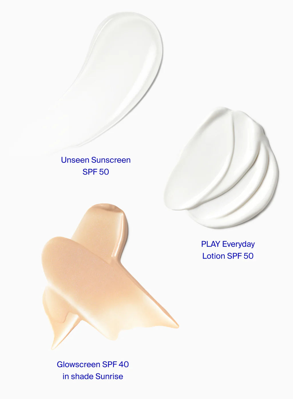 The Supergoop Icons Only SPF Bestseller Kit includes Unseen Sunscreen SPF 50, PLAY Everyday Lotion SPF 50, and Glowscreen SPF 40 in Sunrise.