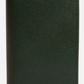 The Ettinger Capra Passport Case in dark green Capra leather stands upright against a plain background, showcasing the refined elegance of a luxury leather travel accessory.
