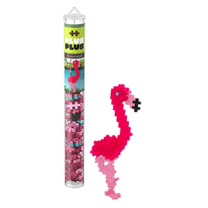 The Plus Plus Tube - Flamingo includes colorful building blocks and instructions to create a pink flamingo figure, offering hands-on STEM fun and encouraging creativity and fine motor skills.