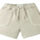 Gingersnaps Baby Boys' Marlow Drawstring Shorts feature a beige textured cotton design with contrast stitching and two front pockets, ideal for casual kids' outfits.