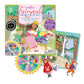 Eeboo’s Fairytale Spinner Game includes a colorful story scene, character pieces, spinning wheels, and an illustrated box. A magical storytelling game for ages 3 and up.