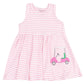 Angel Dear Baby Girl's Bamboo Tank Dress & Bloomer set in pink and white stripes features a playful golf cart applique and is made from soft, eco-friendly bamboo viscose.