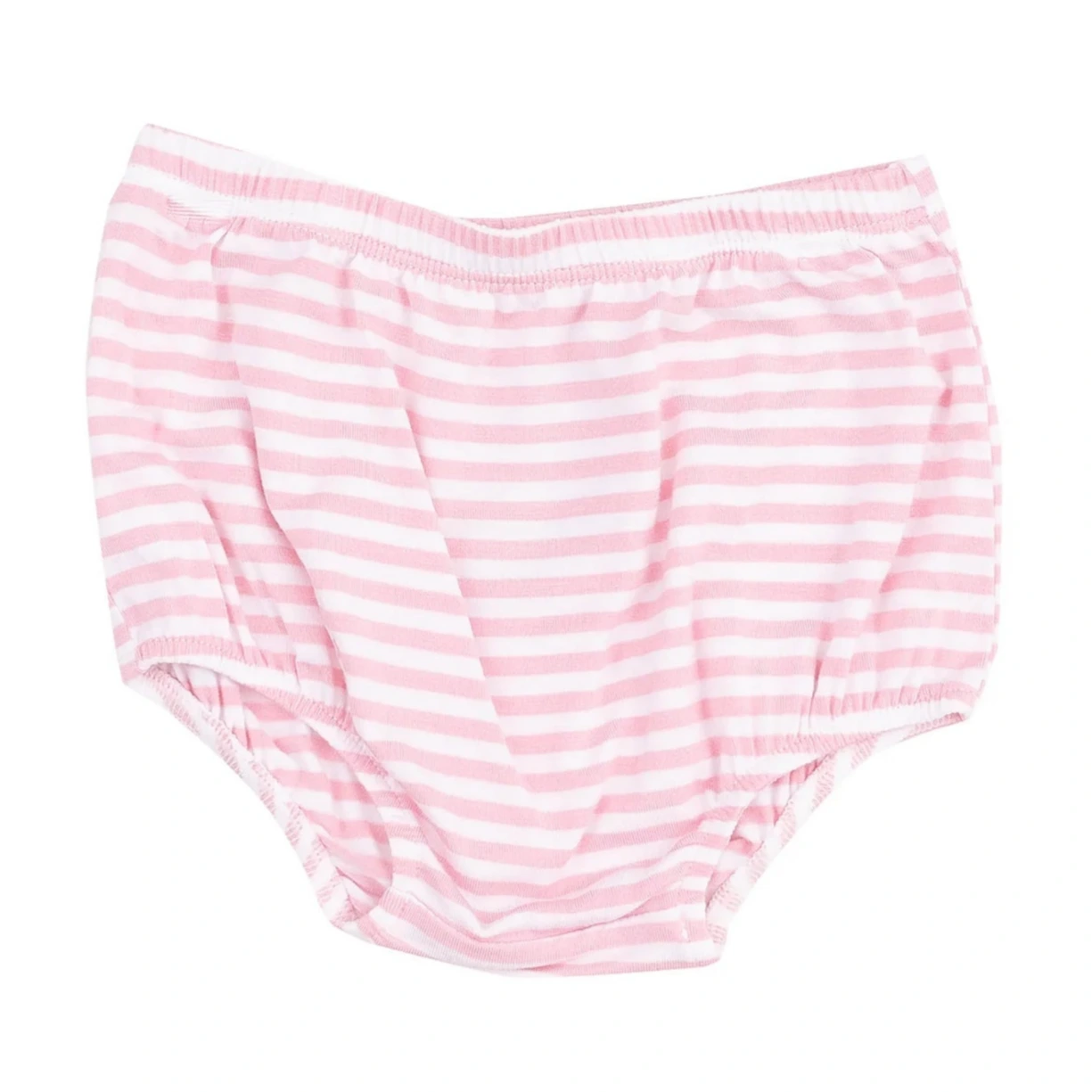 Angel Dear’s Baby Girl's Bamboo Tank Dress & Bloomer features a pink and white striped bamboo bloomer with elastic waist and legs, plus a cute Pink Golf Cart Applique, displayed on a white background.