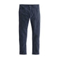 The Tellis Sueded Sateen by AG Jeans are navy blue stretch sateen straight-leg pants featuring a button and zip fly, plus front and back pockets, shown on a white background.