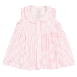 Angel Dear Baby Girls' and Girls' Jill Peter Pan Button Front Dress with Ric-Rac Trim and Diaper Cover in pink and white gingham, featuring a classic collar, ric-rac trim, and front buttons, shown on a white background.